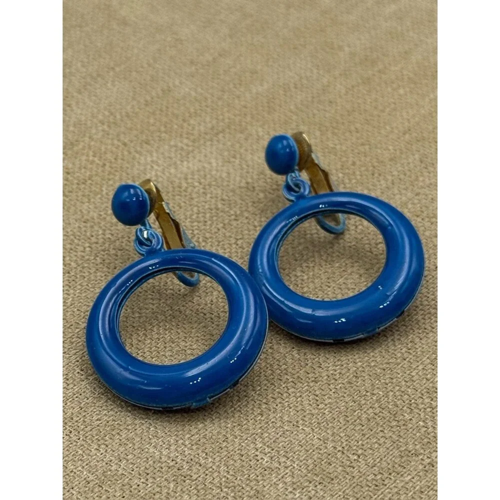 Vintage set Blue Hoop Drop Earrings - Unbranded